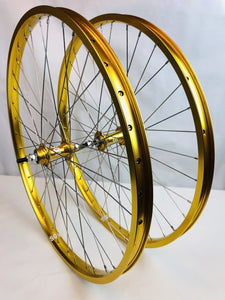 SgvBicycles Wheels 26" Fits 26"x1.75" ~ 2.125" / Gold BMX 26 x 1.75" Bicycle Front & Rear Wheelset Double Walls Sealed Bearing