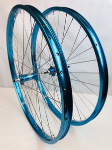 SgvBicycles Wheels 24" Fits 24"x1.75" ~ 2.50" / Blue BMX 24 x 1.75" Bicycle Front & Rear Wheel set Double Walls Sealed Bearing