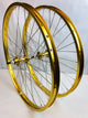SgvBicycles Wheels 26" Fits 26"x1.75" ~ 2.125" / Gold Fixed Gear BMX 26In Bicycle Fixie, Track FGFS Wheel set Double Walls Sealed Bearing