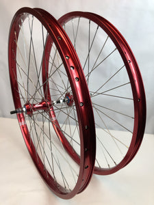 SgvBicycles Wheels 26" Fits 26"x1.75" ~ 2.125" / Red BMX 26 x 1.75" Bicycle Front & Rear Wheelset Double Walls Sealed Bearing