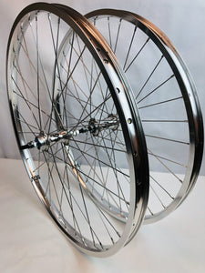 SgvBicycles Wheels 26" Fits 26"x1.75" ~ 2.50" / Chrome Fixed Gear BMX 26In Bicycle Fixie, Track FGFS Wheel set Double Walls Sealed Bearing