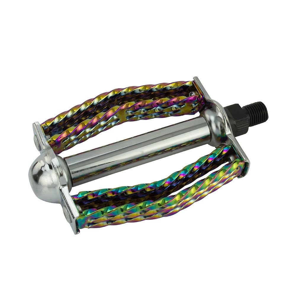lowrider bicycle parts near me Double Square Twisted Round Pedals 1/2" Neo Chrome